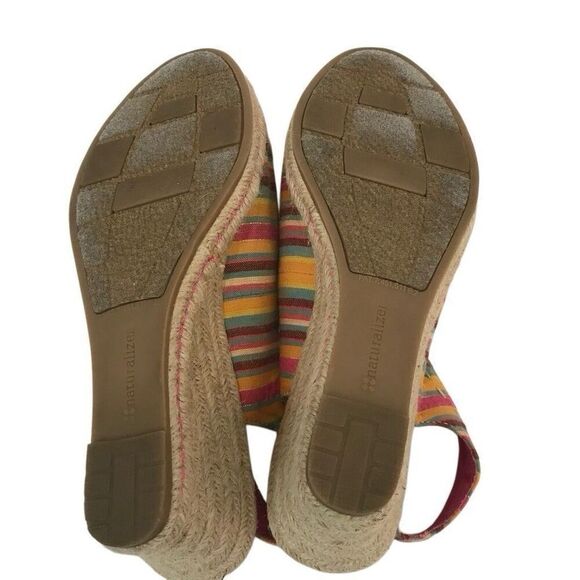 Naturalizer Espadrille Slingback Peep Toe Wedge Women 7M Pink Floral Stripe Mint - Picture 4 of 6
